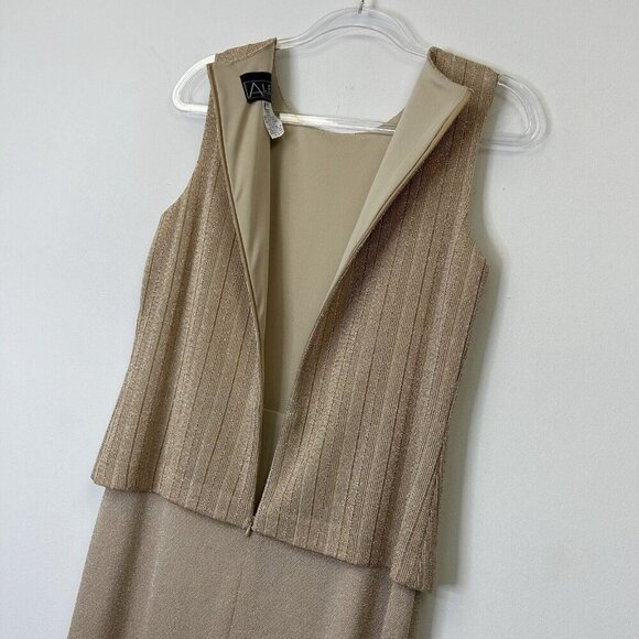 Alex Evenings Gold Metallic Gown Maxi Dress Womens Size 8 Formal Mature - Picture 11 of 12